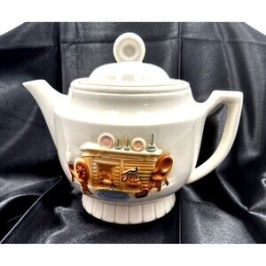 1930's Porcelier Vintage Ceramic Teapot Country Hearth Fireplace